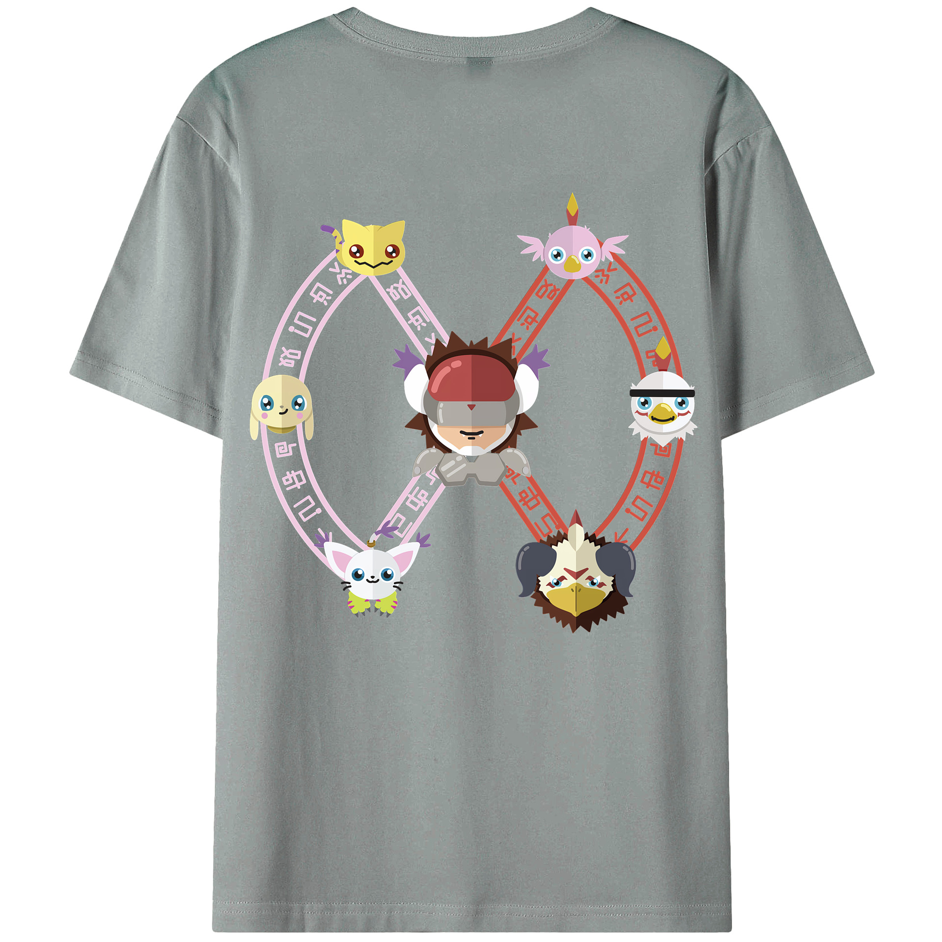 （画像用） Digimon デジタルモンスター/デジモン 綿100％ メンズ半袖Tシャツ（バックプリント） 通気性